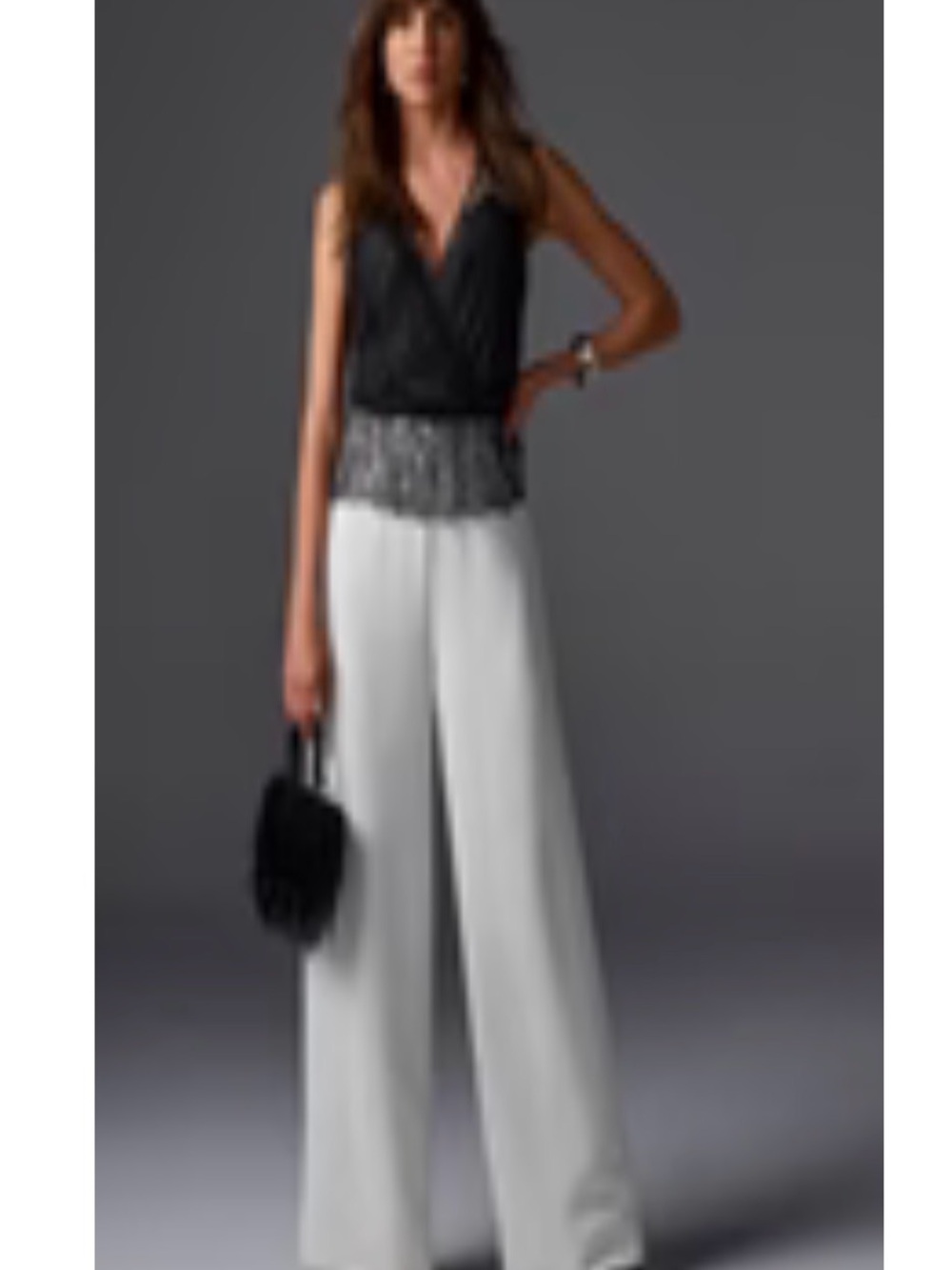 Boston Proper Black & White Lace Peplum Wide-Leg Jumpsuit